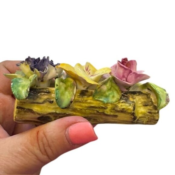 Thorley Bone China Floral Log Vase Figurine Made In England Vintage Collectible - Picture 8 of 8